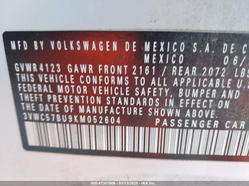 VIN 3VWC57BU9KM052604 2019 VOLKSWAGEN JETTA no.9