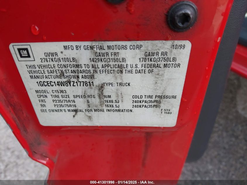 2000 Chevrolet Silverado 1500 VIN: 1GCEC14W8YZ177811 Lot: 41301998