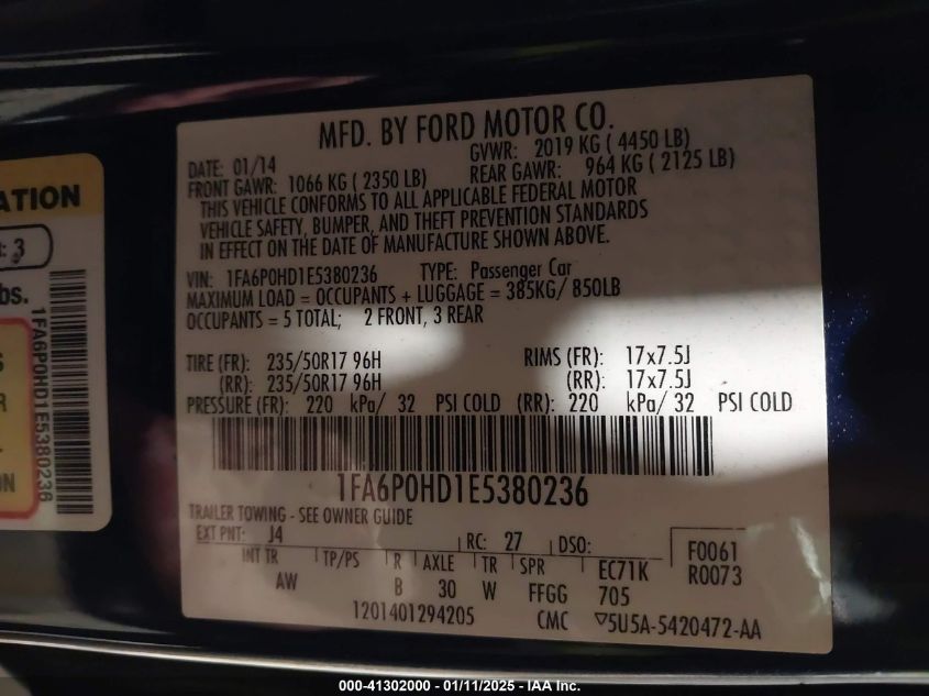 VIN 1FA6P0HD1E5380236 2014 FORD FUSION no.9