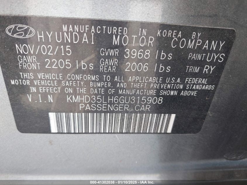 VIN KMHD35LH6GU315908 2016 Hyundai Elantra, GT no.9