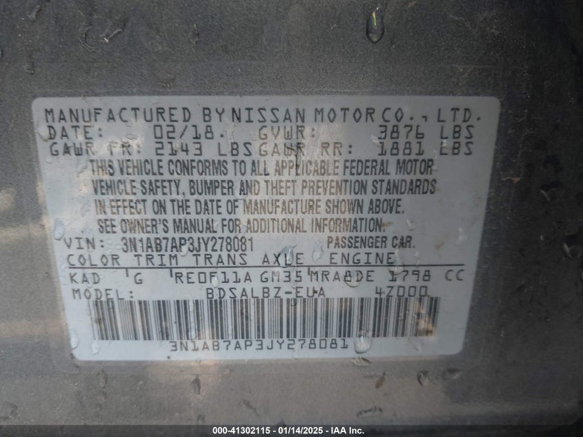 2018 NISSAN SENTRA S - 3N1AB7AP3JY278081