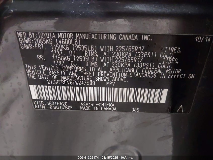 2015 TOYOTA RAV4 XLE - 2T3RFREV6FW247588