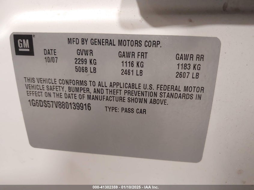 2008 CADILLAC CTS VIN: 1G6DS57V880139916