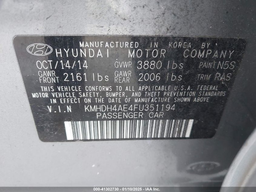 VIN KMHDH4AE4FU351194 2015 HYUNDAI ELANTRA no.9