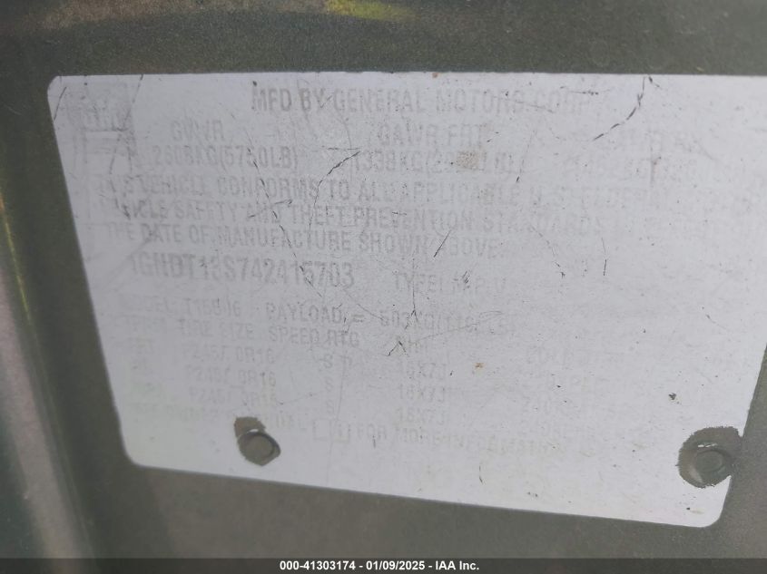 2004 Chevrolet Trailblazer Ls VIN: 1GNDT13S742415703 Lot: 41303174