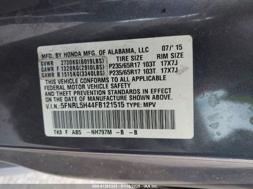 VIN 5FNRL5H44FB121515 2015 HONDA ODYSSEY no.9