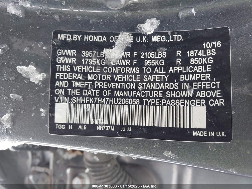 2017 HONDA CIVIC SPORT - SHHFK7H47HU206058