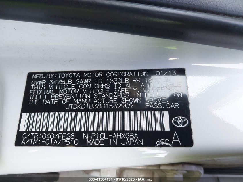 VIN JTDKDTB38D1532909 2013 Toyota Prius, C Three no.9