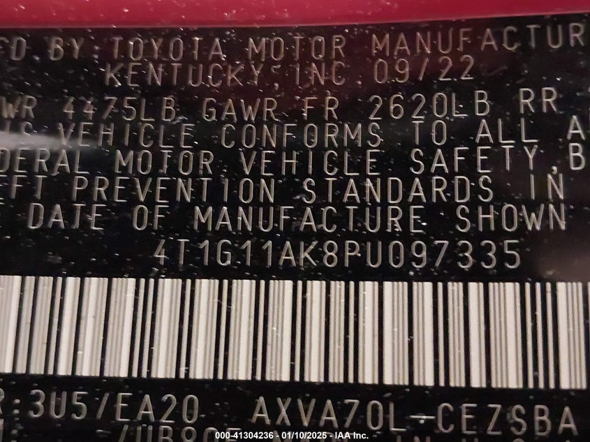 2023 TOYOTA CAMRY VIN: 4T1G11AK8PU097335