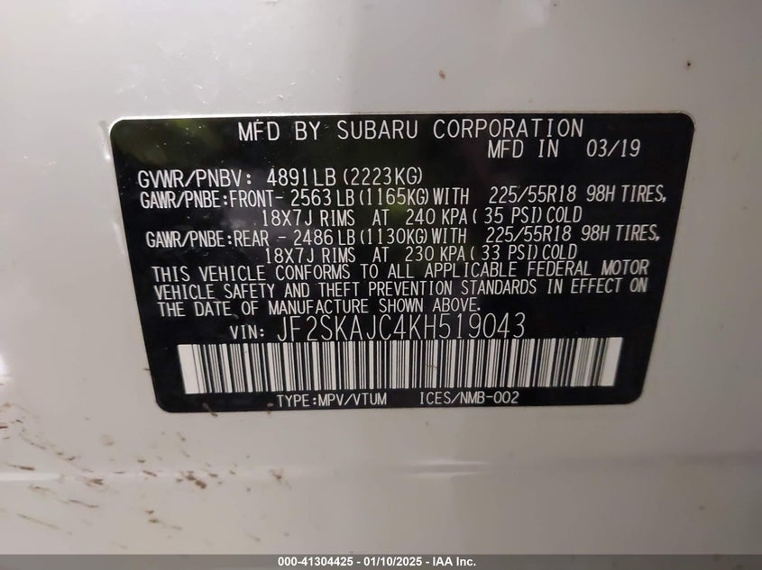 2019 SUBARU FORESTER SPORT - JF2SKAJC4KH519043