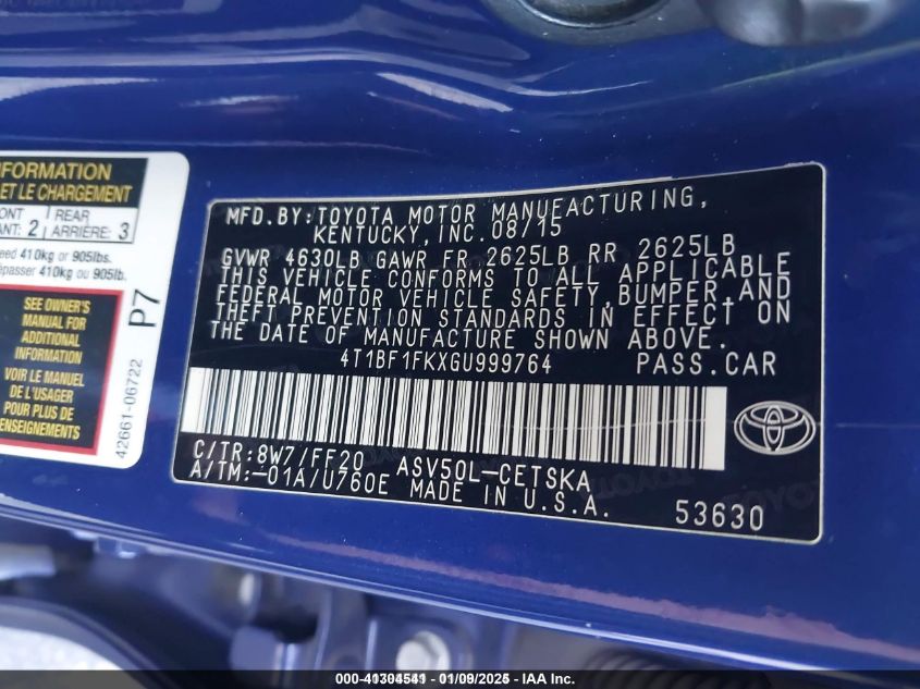 VIN 4T1BF1FKXGU999764 2016 TOYOTA CAMRY no.9