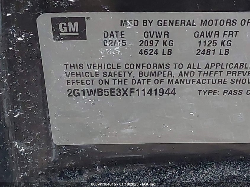 2015 CHEVROLET IMPALA LIMITED VIN: 2G1WB5E3XF1141944