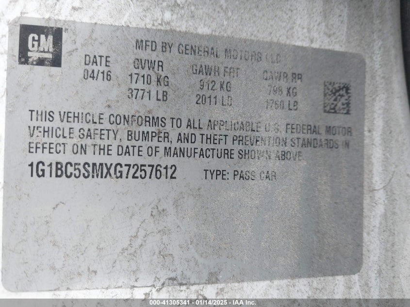 2016 CHEVROLET CRUZE LS - 1G1BC5SMXG7257612