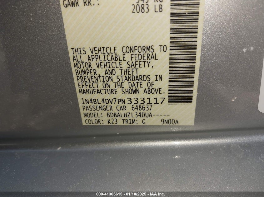 2023 NISSAN ALTIMA VIN: 1N4BL4DV7PN333117