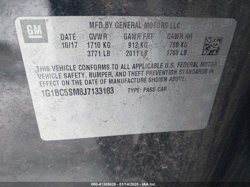 2018 CHEVROLET CRUZE VIN: 1G1BC5SM8J7133183