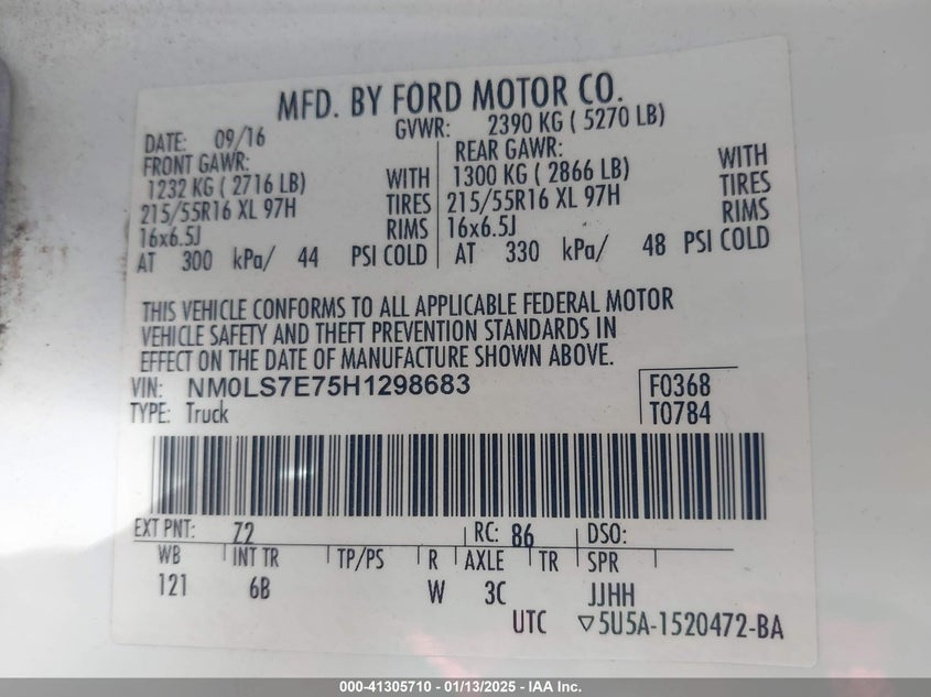 2017 FORD TRANSIT CONNECT XL - NM0LS7E75H1298683