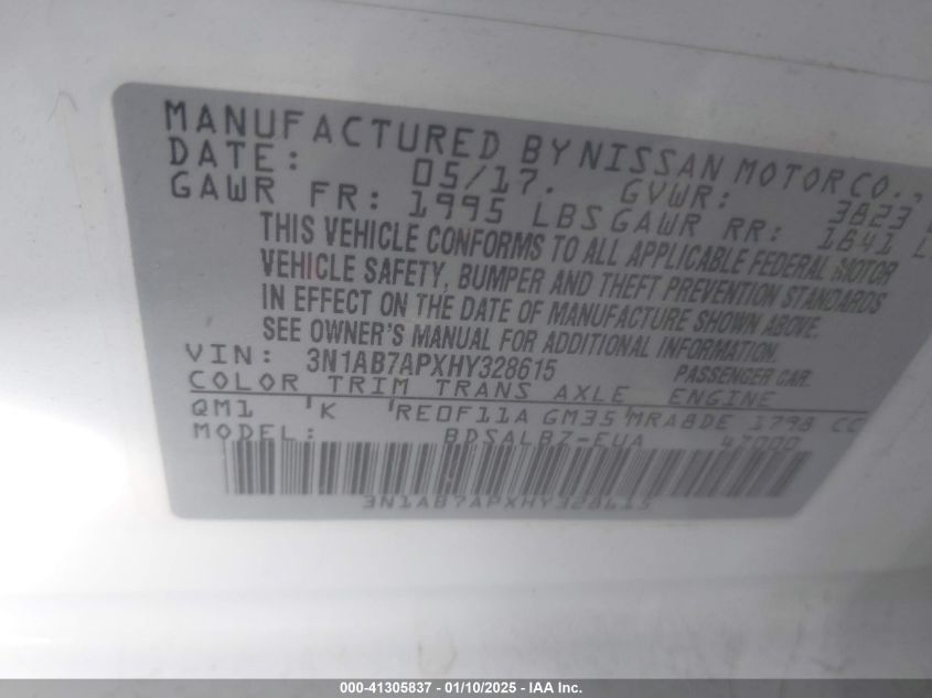 VIN 3N1AB7APXHY328615 2017 Nissan Sentra, S no.9