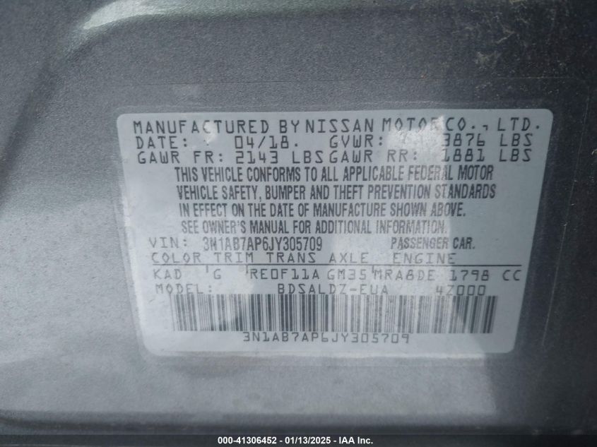 VIN 3N1AB7AP6JY305709 2018 Nissan Sentra, SV no.9