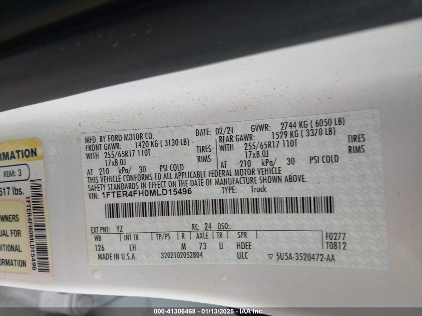 2021 FORD RANGER XLT - 1FTER4FH0MLD15496