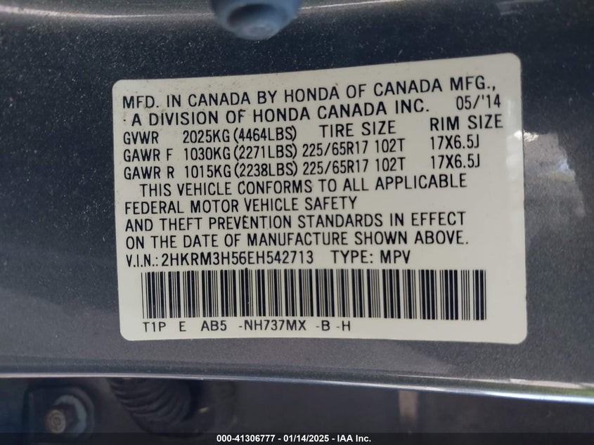 2014 HONDA CR-V EX - 2HKRM3H56EH542713