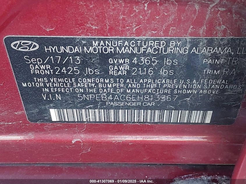 VIN 5NPEB4AC6EH813367 2014 Hyundai Sonata, Gls no.9