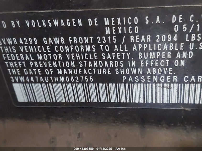 2017 VOLKSWAGEN GOLF GTI AUTOBAHN 4-DOOR/S 4-DOOR/SE 4-DOOR/SPORT 4-DOOR - 3VW447AU1HM062755