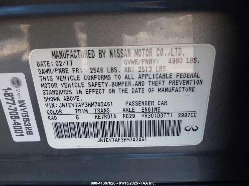 2017 INFINITI Q50 VIN: JN1EV7AP3HM742461