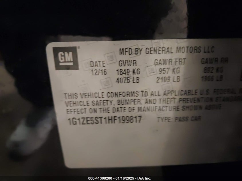 2017 CHEVROLET MALIBU VIN: 1G1ZE5ST1HF199817