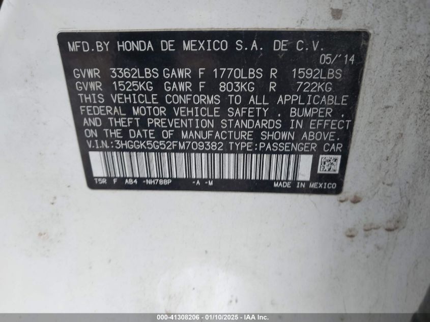 VIN 3HGGK5G52FM709382 2015 HONDA FIT no.9