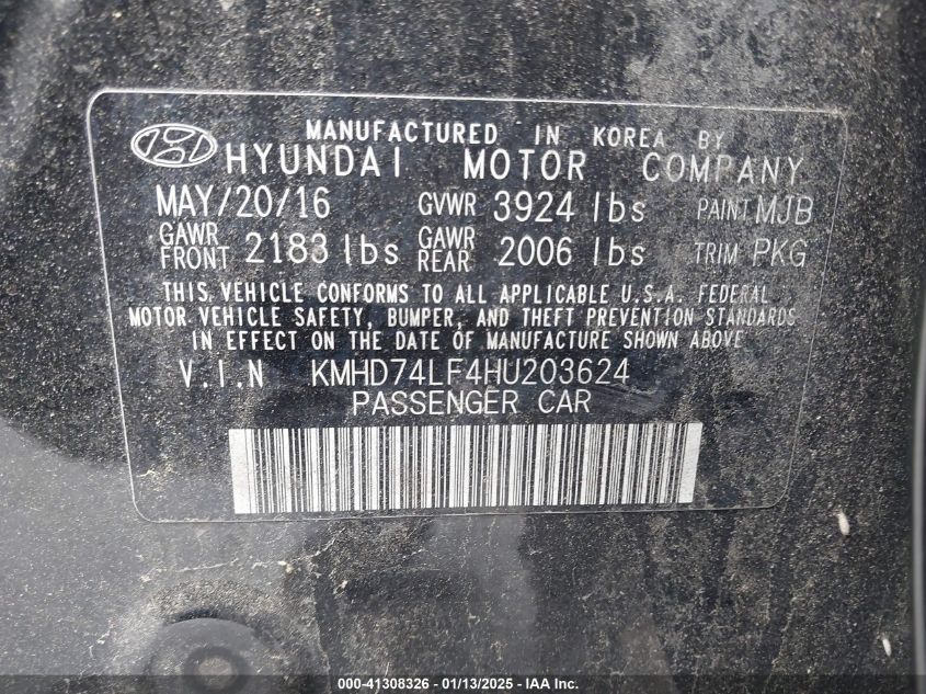 VIN KMHD74LF4HU203624 2017 Hyundai Elantra, SE no.9