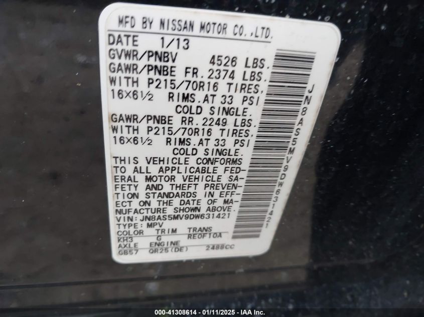 VIN JN8AS5MV9DW631421 2013 NISSAN ROGUE no.9