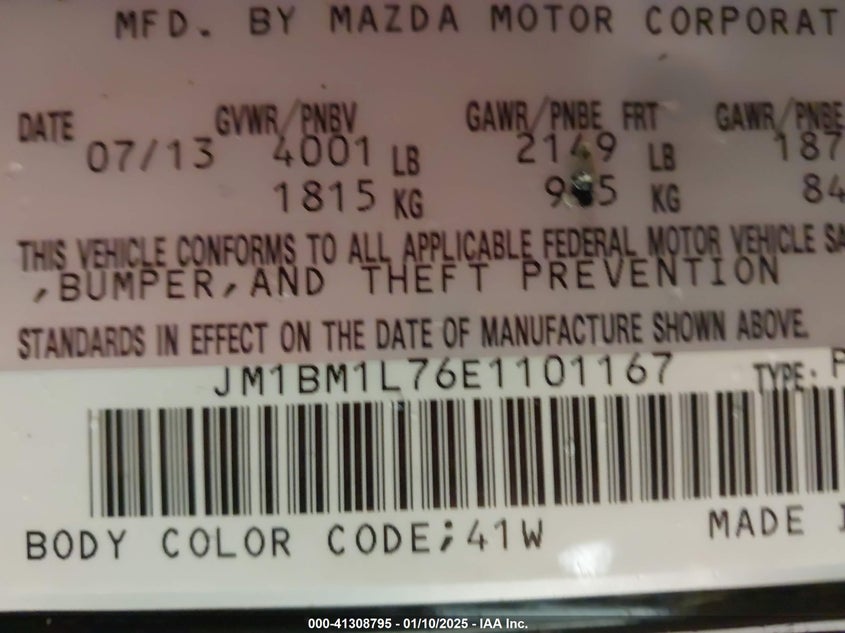2014 MAZDA MAZDA3 VIN: JM1BM1L76E1101167
