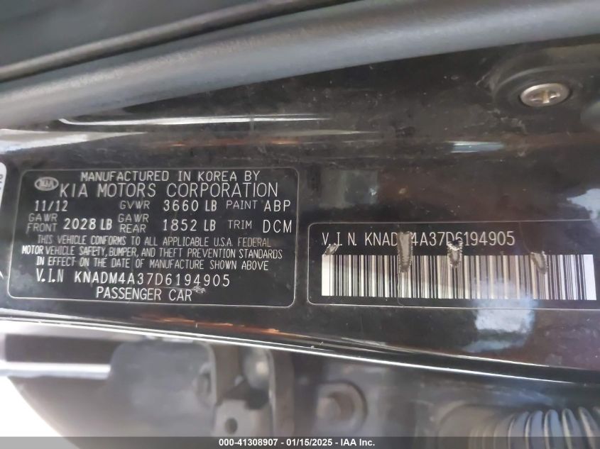 VIN KNADM4A37D6194905 2013 KIA RIO no.9