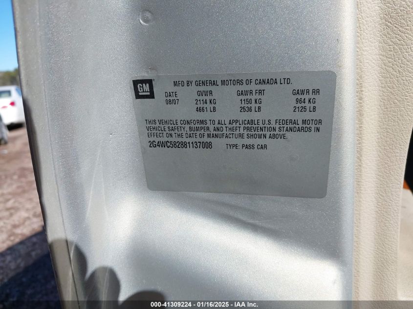 2008 Buick Lacrosse Cx VIN: 2G4WC582881137008 Lot: 41309224