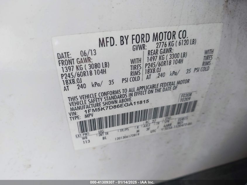 VIN 1FM5K7D86EGA11815 2014 FORD EXPLORER no.9