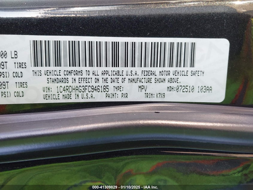 2015 DODGE DURANGO VIN: 1C4RDHAG3FC946185