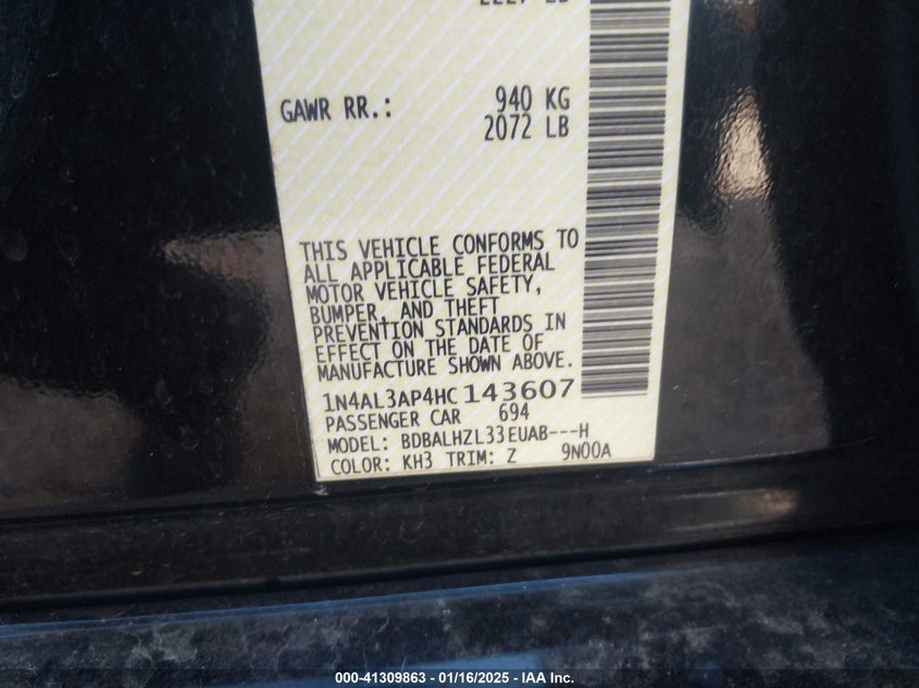 VIN 1N4AL3AP4HC143607 2017 NISSAN ALTIMA