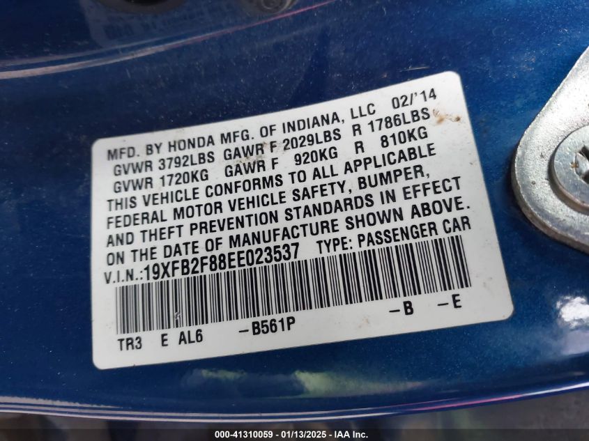 VIN 19XFB2F88EE023537 2014 HONDA CIVIC no.9