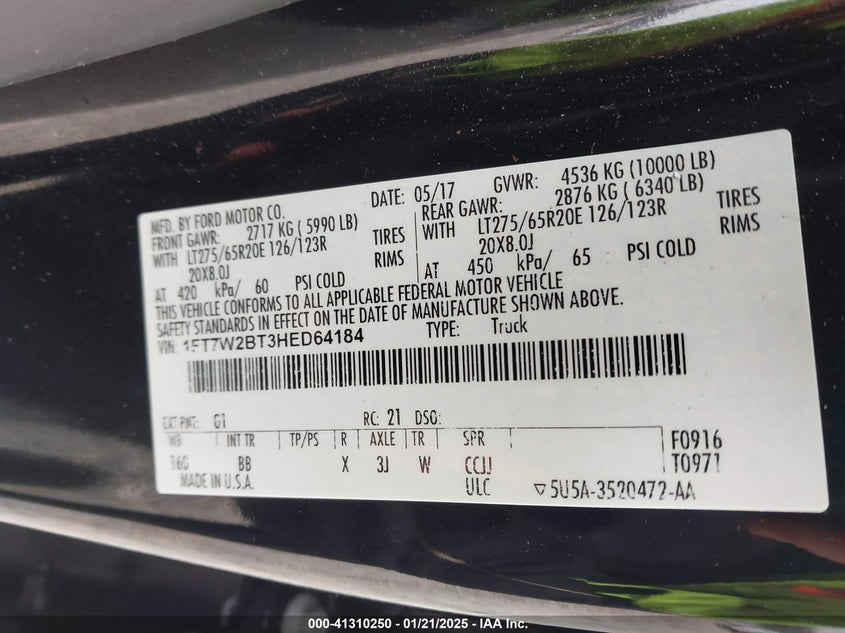 2017 FORD SUPER DUTY F-250 SRW - 1FT7W2BT3HED64184