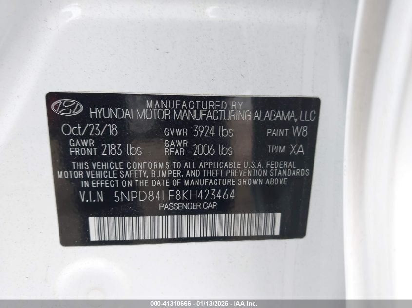 VIN 5NPD84LF8KH423464 2019 HYUNDAI ELANTRA no.9