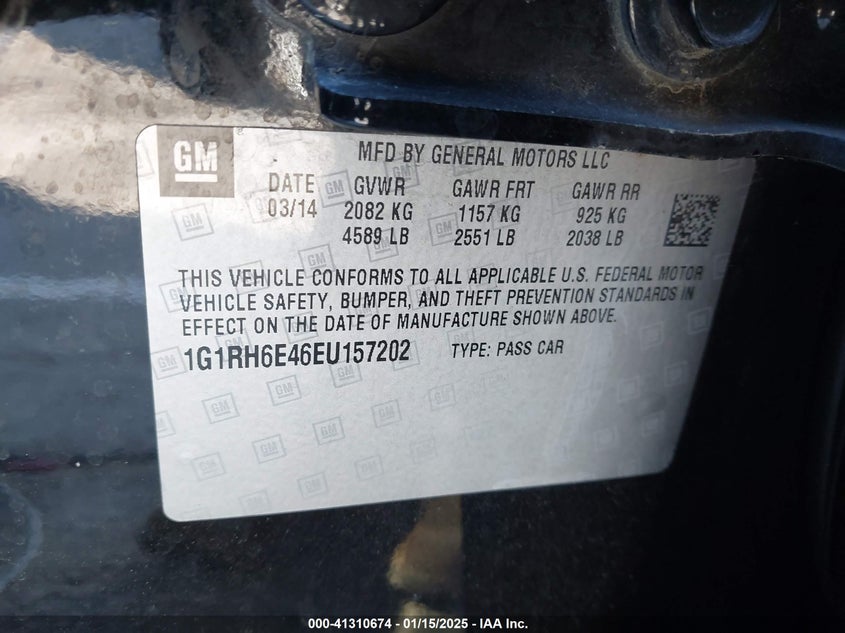 2014 CHEVROLET VOLT VIN: 1G1RH6E46EU157202