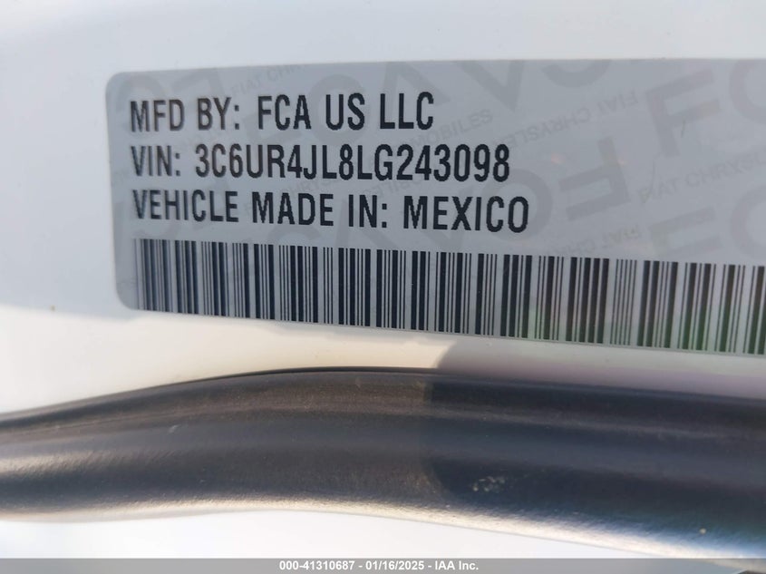 2020 RAM 2500 VIN: 3C6UR4JL8LG243098