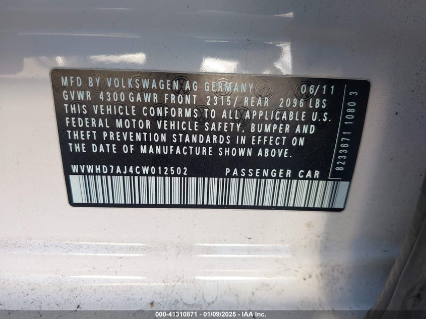 2012 VOLKSWAGEN GTI VIN: WVWHD7AJ4CW012502