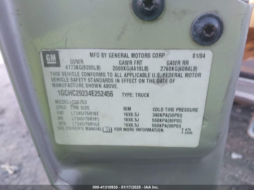 2004 Chevrolet Silverado 2500Hd VIN: 1GCHC29234E252456 Lot: 41310935
