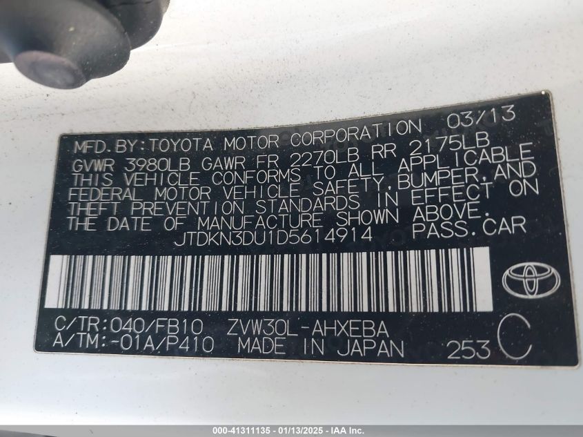 VIN JTDKN3DU1D5614914 2013 Toyota Prius, Two no.9