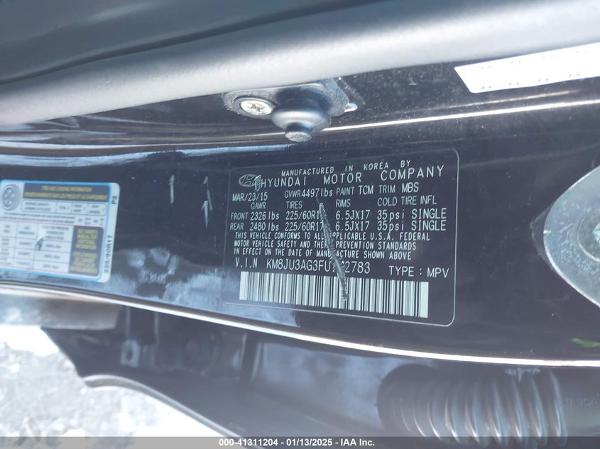2015 HYUNDAI TUCSON VIN: KM8JU3AG3FU102783