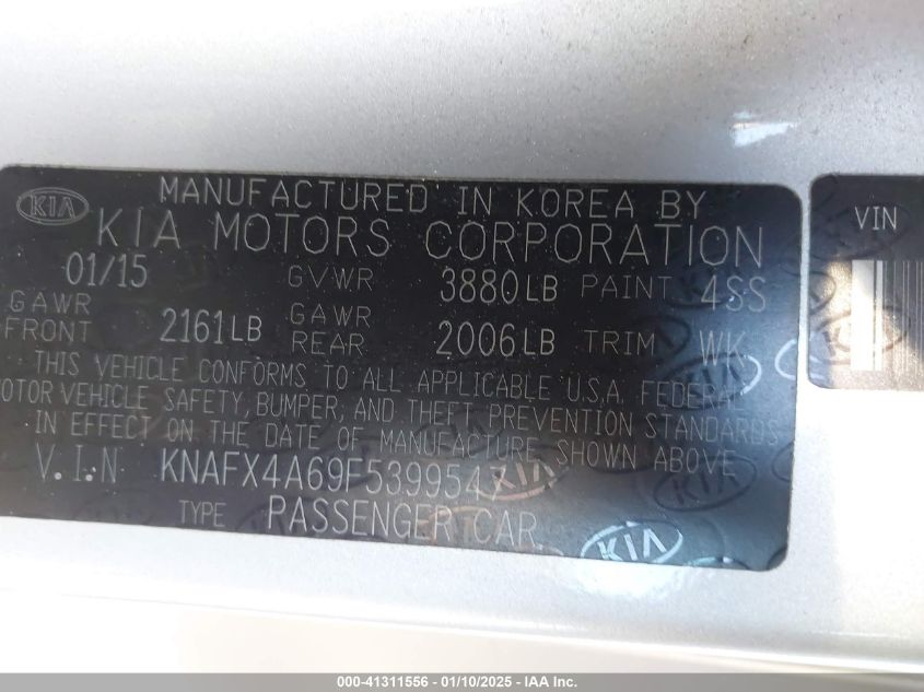 VIN KNAFX4A69F5399547 2015 KIA Forte, LX no.9