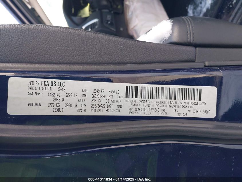 2018 Dodge Durango Gt Awd VIN: 1C4RDJDG1JC395542 Lot: 41311834