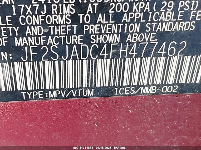 2015 SUBARU FORESTER 2.5I PREMIUM - JF2SJADC4FH477462