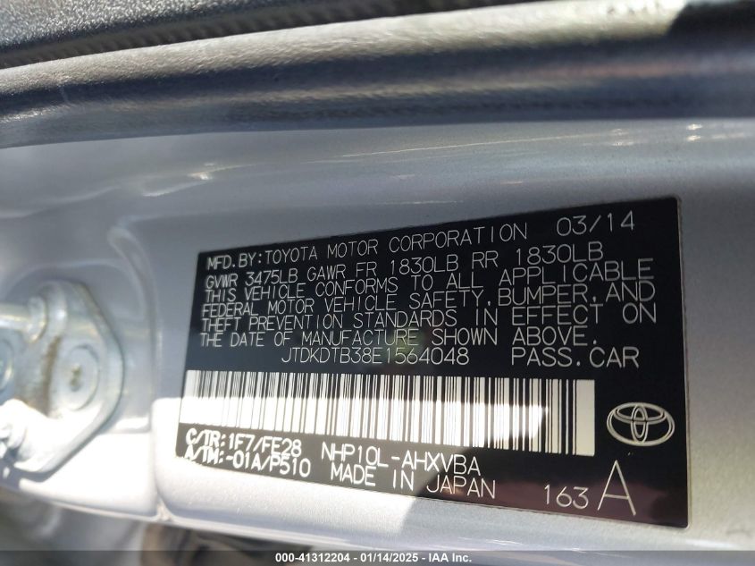 VIN JTDKDTB38E1564048 2014 TOYOTA PRIUS C no.9